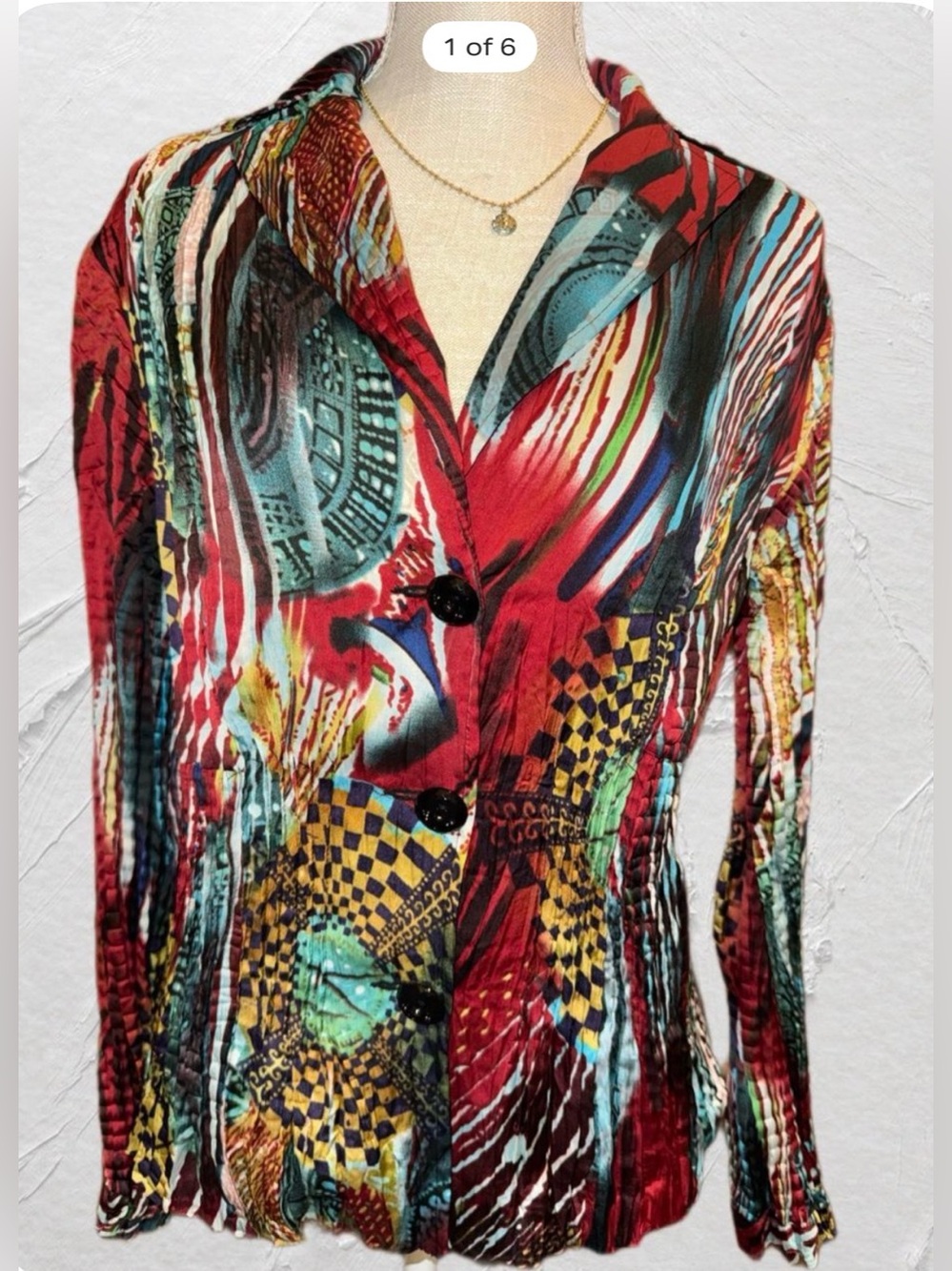 Alberto Makali Alberto Crinkle Long Sleeve Abstract Artsy Blouse Multicolor XL